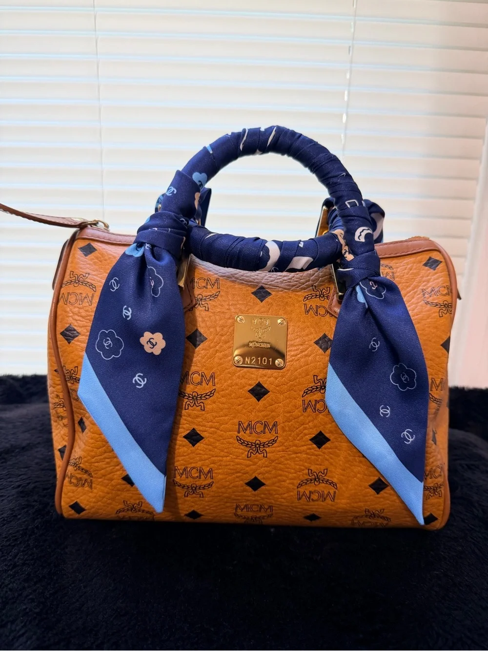 MCM Cognac Visetos Logo Satchel with Gold Hardware